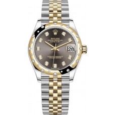 Replica Rolex Datejust 31 and Yellow Gold Dark Grey Diamond Dial Domed Diamond Bezel Women‘s Watch M278343RBR-0022