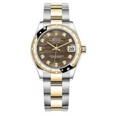 Replica Rolex Datejust 31 and Yellow Gold Black Mother of Pearl Diamond Dial Domed Diamond Bezel Women‘s Watch M278343RBR-0023