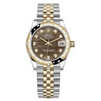 Replica Rolex Datejust 31 and Yellow Gold Black Mother of Pearl Diamond Dial Domed Diamond Bezel Women‘s Watch M278343RBR-0024