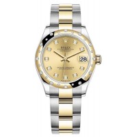 Replica Rolex Datejust 31 and Yellow Gold Champagne Diamond Dial Domed Diamond Bezel Women‘s Watch M278343RBR-0025