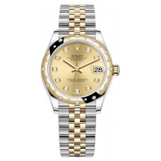 Replica Rolex Datejust 31 and Yellow Gold Champagne Diamond Dial Domed Diamond Bezel Women‘s Watch M278343RBR-0026