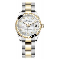 Replica Rolex Datejust 31 and Yellow Gold Mother of Pearl Diamond Dial Domed Diamond Bezel Women‘s Watch M278343RBR-0027