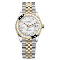 Replica Rolex Datejust 31 and Yellow Gold Mother of Pearl Diamond Dial Domed Diamond Bezel Women‘s Watch M278343RBR-0028