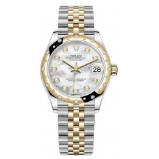 Replica Rolex Datejust 31 and Yellow Gold Mother of Pearl Diamond Dial Domed Diamond Bezel Women‘s Watch M278343RBR-0028