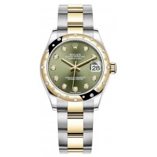 Replica Rolex Datejust 31 and Yellow Gold Olive Green Diamond Dial Domed Diamond Bezel Women‘s Watch M278343RBR-0029