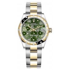 Replica Rolex Datejust 31 and Yellow Gold Olive Green Floral-Motif Diamond Dial Domed Diamond Bezel Women‘s Watch M278343RBR-0031