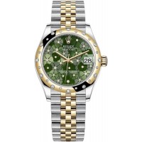 Replica Rolex Datejust 31 and Yellow Gold Olive Green Floral-Motif Diamond Dial Domed Diamond Bezel Women‘s Watch M278343RBR-0032