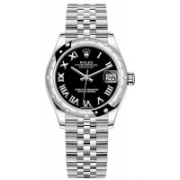 Replica Rolex Datejust 31 and White Gold Black Roman Dial Domed Diamond Bezel Women‘s Watch M278344RBR-0002