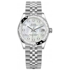 Replica Rolex Datejust 31 and White Gold Mother-of-Pearl Diamond Dial Domed Diamond Bezel Women‘s Watch M278344RBR-0006