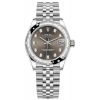 Replica Rolex Datejust 31 and White Gold Dark Grey Diamond Dial Domed Diamond Bezel Women‘s Watch M278344RBR-0008