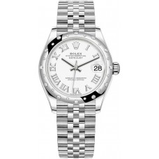 Replica Rolex Datejust 31 and White Gold White Roman Dial Domed Diamond Bezel Women‘s Watch M278344RBR-0012