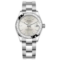 Replica Rolex Datejust 31 and White Gold Silver Dial Domed Diamond Bezel Women‘s Watch M278344RBR-0013