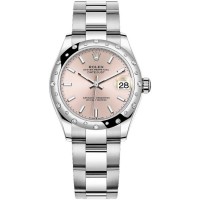 Replica Rolex Datejust 31 and White Gold Pink Dial Domed Diamond Bezel Women‘s Watch M278344RBR-0015