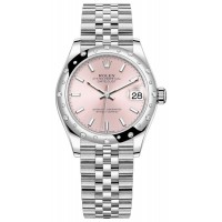 Replica Rolex Datejust 31 and White Gold Pink Dial Domed Diamond Bezel Women‘s Watch M278344RBR-0016