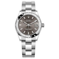 Replica Rolex Datejust 31 and White Gold Dark Grey Dial Domed Diamond Bezel Women‘s Watch M278344RBR-0017