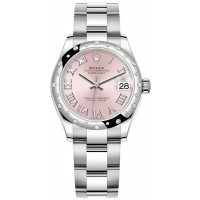 Replica Rolex Datejust 31 and White Gold Pink Roman Dial Domed Diamond Bezel Women‘s Watch M278344RBR-0021