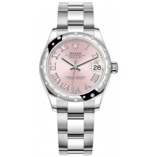 Replica Rolex Datejust 31 and White Gold Pink Roman Dial Domed Diamond Bezel Women‘s Watch M278344RBR-0021