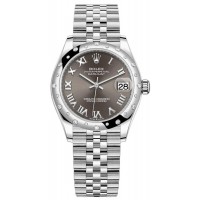 Replica Rolex Datejust 31 and White Gold Dark Grey Roman Dial Domed Diamond Bezel Women‘s Watch M278344RBR-0024