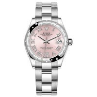 Replica Rolex Datejust 31 and White Gold Pink Pave Roman Dial Domed Diamond Bezel Women‘s Watch M278344RBR-0025