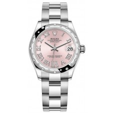 Replica Rolex Datejust 31 and White Gold Pink Pave Roman Dial Domed Diamond Bezel Women‘s Watch M278344RBR-0025