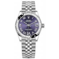 Replica Rolex Datejust 31 and White Gold Aubergine Pave Roman Dial Domed Diamond Bezel Women‘s Watch M278344RBR-0028