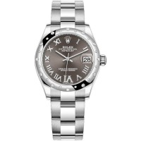 Replica Rolex Datejust 31 and White Gold Dark Grey Pave Roman Dial Domed Diamond Bezel Women‘s Watch M278344RBR-0029