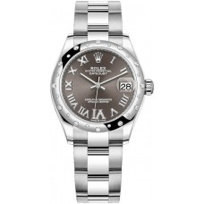 Replica Rolex Datejust 31 and White Gold Dark Grey Pave Roman Dial Domed Diamond Bezel Women‘s Watch M278344RBR-0029