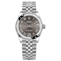 Replica Rolex Datejust 31 and White Gold Dark Grey Pave Roman Dial Domed Diamond Bezel Women‘s Watch M278344RBR-0030