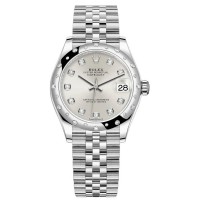 Replica Rolex Datejust 31 and White Gold Silver Diamond Dial Domed Diamond Bezel Women‘s Watch M278344RBR-0032