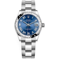 Replica Rolex Datejust 31 and White Gold Blue Roman Dial Domed Diamond Bezel Women‘s Watch M278344rbr-0035