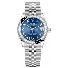 Replica Rolex Datejust 31 and White Gold Blue Roman Dial Domed Diamond Bezel Women‘s Watch M278344RBR-0036