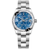 Replica Rolex Datejust 31 and White Gold Azzurro-Blue-Floral-Motif Diamond Dial Domed Diamond Bezel Women‘s Watch M278344RBR-0037