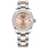 Replica Rolex Datejust 31 and Rose Gold Rose Roman Dial Diamond Bezel Women‘s Watch M278381RBR-0001