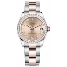 Replica Rolex Datejust 31 and Rose Gold Rose Roman Dial Diamond Bezel Women‘s Watch M278381RBR-0001