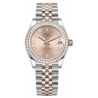 Replica Rolex Datejust 31 and Rose Gold Rose Roman Dial Diamond Bezel Women‘s Watch M278381RBR-0002