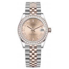 Replica Rolex Datejust 31 and Rose Gold Rose Roman Dial Diamond Bezel Women‘s Watch M278381RBR-0002