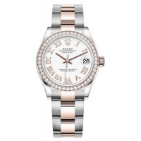 Replica Rolex Datejust 31 and Rose Gold White Roman Dial Diamond Bezel Women‘s Watch M278381RBR-0003