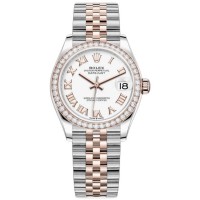 Replica Rolex Datejust 31 and Rose Gold White Roman Dial Diamond Bezel Women‘s Watch M278381RBR-0004