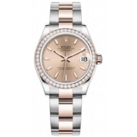 Replica Rolex Datejust 31 and Rose Gold Rose Dial Diamond Bezel Women‘s Watch M278381RBR-0009