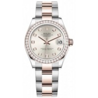 Replica Rolex Datejust 31 and Rose Gold Silver Diamond Dial Diamond Bezel Women‘s Watch M278381RBR-0015