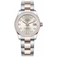 Replica Rolex Datejust 31 and Rose Gold Silver Diamond Dial Diamond Bezel Women‘s Watch M278381RBR-0015