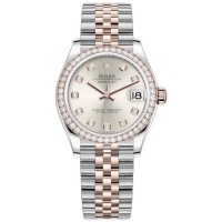 Replica Rolex Datejust 31 and Rose Gold Silver Diamond Dial Diamond Bezel Women‘s Watch M278381RBR-0016