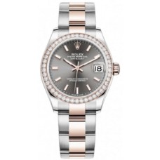 Replica Rolex Datejust 31 and Rose Gold Slate Dial Diamond Bezel Women‘s Watch M278381RBR-0017