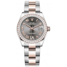 Replica Rolex Datejust 31 and Rose Gold Slate Pave Roman Dial Diamond Bezel Women‘s Watch M278381RBR-0029