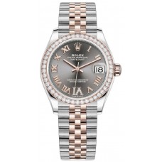 Replica Rolex Datejust 31 and Rose Gold Slate Pave Roman Dial Diamond Bezel Women‘s Watch M278381RBR-0030