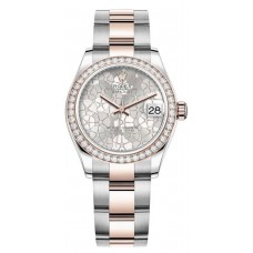 Replica Rolex Datejust 31 and Rose Gold Silver Floral-Motif Diamond Dial Diamond Bezel Women‘s Watch M278381RBR-0031