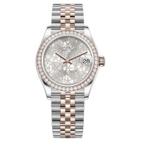 Replica Rolex Datejust 31 and Rose Gold Silver Floral-Motif Diamond Dial Diamond Bezel Women‘s Watch M278381RBR-0032