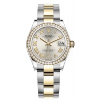 Replica Rolex Datejust 31 and Yellow Gold Silver Pave Roman Dial Diamond Bezel Women‘s Watch M278383RBR-0003