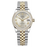 Replica Rolex Datejust 31 and Yellow Gold Silver Pave Roman Dial Diamond Bezel Women‘s Watch M278383RBR-0004