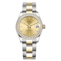 Replica Rolex Datejust 31 and Yellow Gold Champagne Dial Diamond Bezel Women‘s Watch M278383RBR-0013